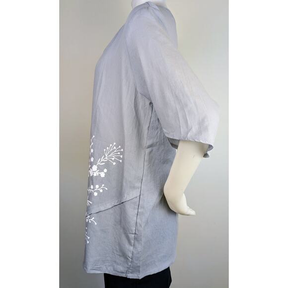 Misslook Tunic Top 3X Gray White Floral V-Neck Short Half Sleeve Lightweight - Picture 4 of 10
